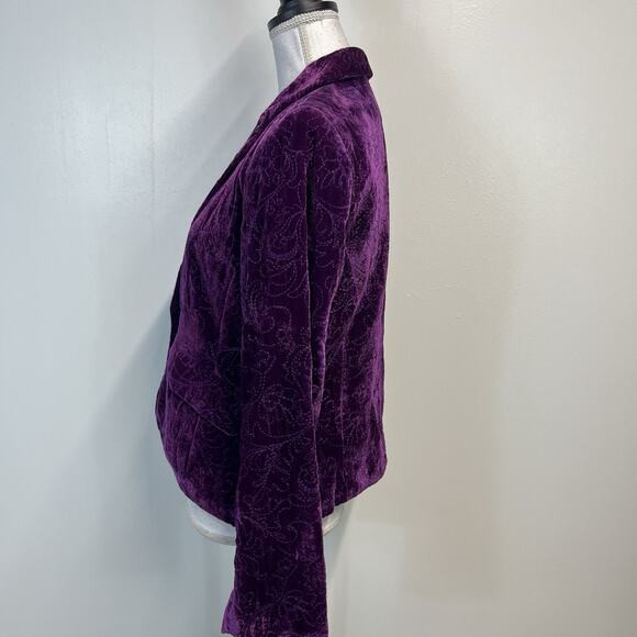 Bandolino Velvet Embroidered Blazer Jacket Women's Size 10 Purple Boho Peasant - Picture 6 of 8